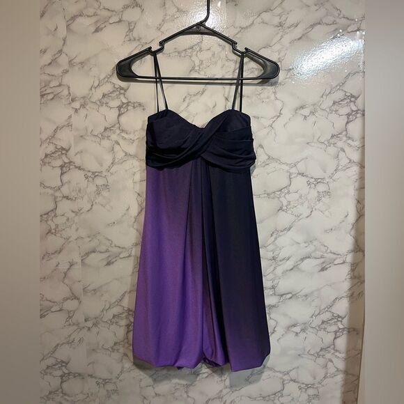 Xscape Joanna Chen Strapless Bubble Hem Purple Ombre Cocktail Formal Dress US 4 - Picture 1 of 5